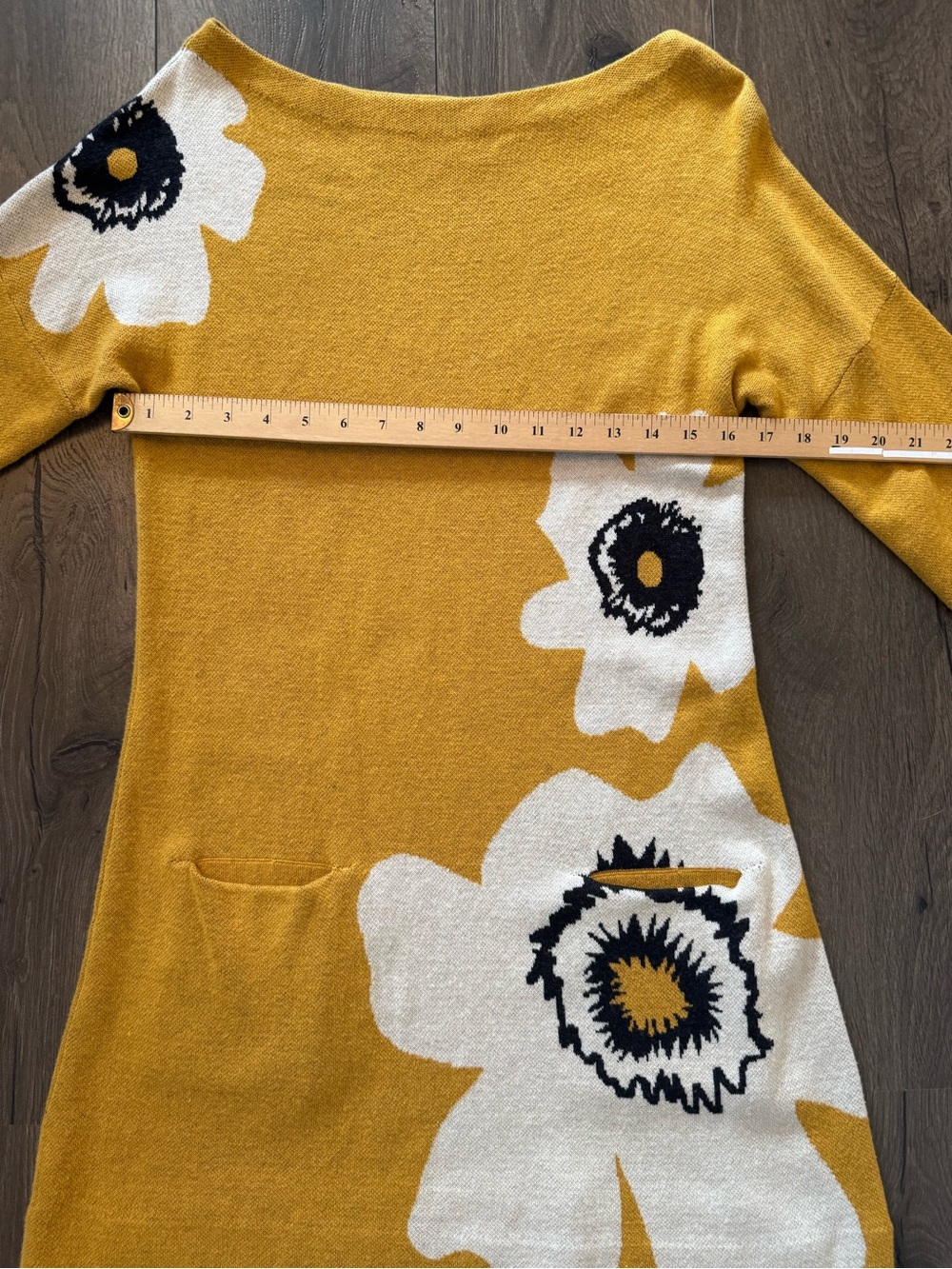 Anthropologie Field Flower Sweater Dress Small Mustard Floral Knit Boho Chic - Picture 9 of 9